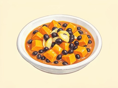 Illustration of Butternut Squash with Black Beans
