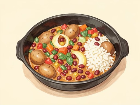 Illustration of Vegetable and Rice Skillet Meal