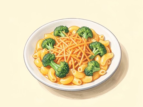 Illustration of Macaroni & Cheese with Broccoli