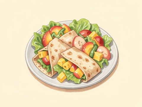 Illustration of Peanut, Peach, N Pineapple Wrap
