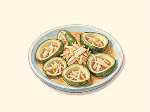 Illustration of Plantain Cups with Shredded Chicken | Mofonguitos