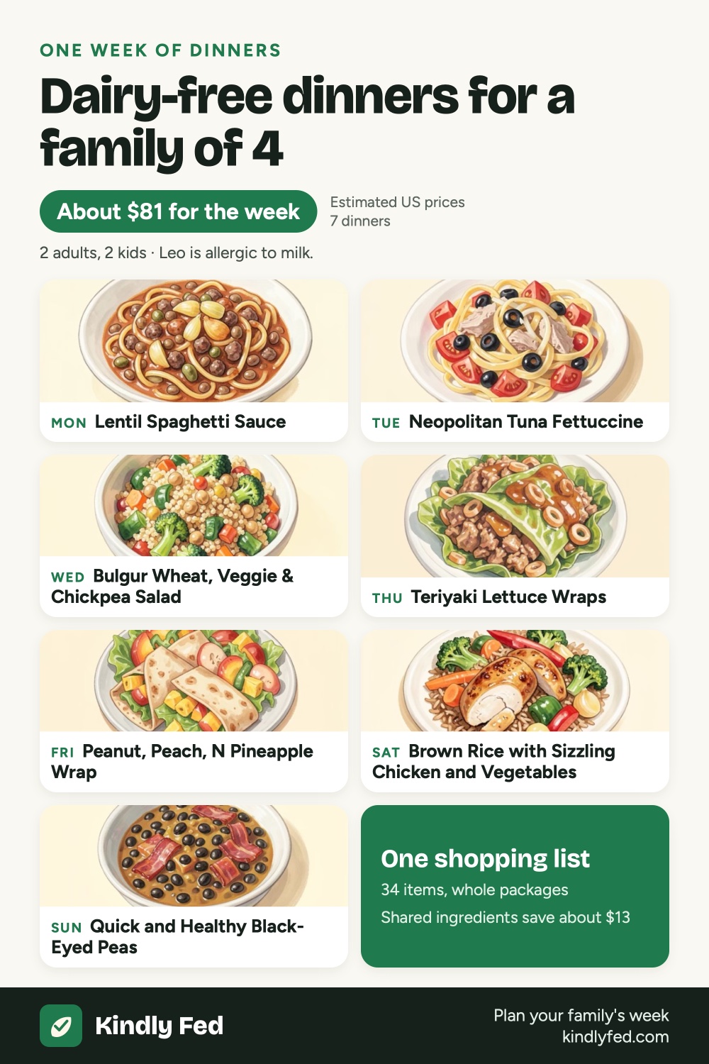 Dairy-free dinners for a family of 4