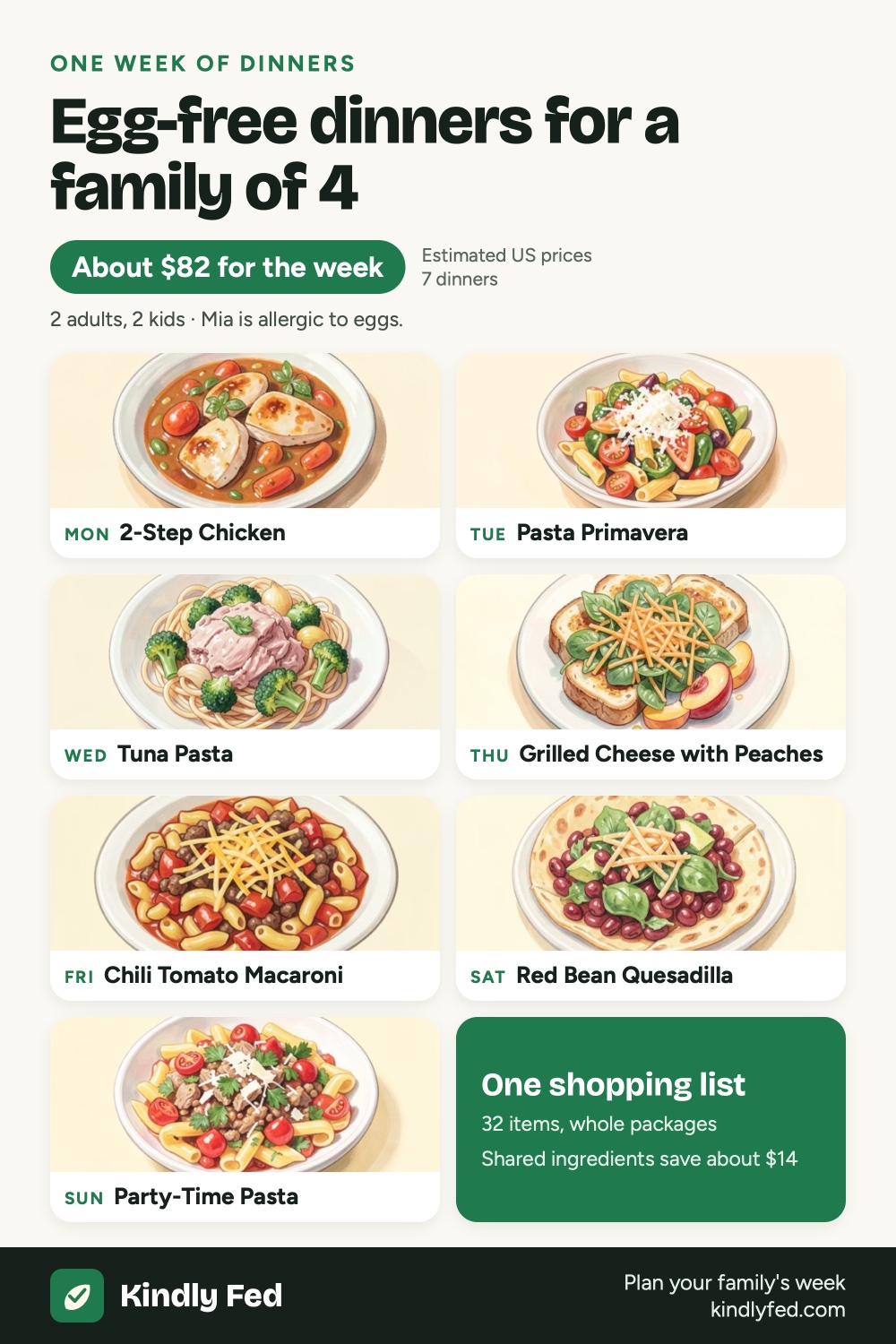 Egg-free dinners for a family of 4