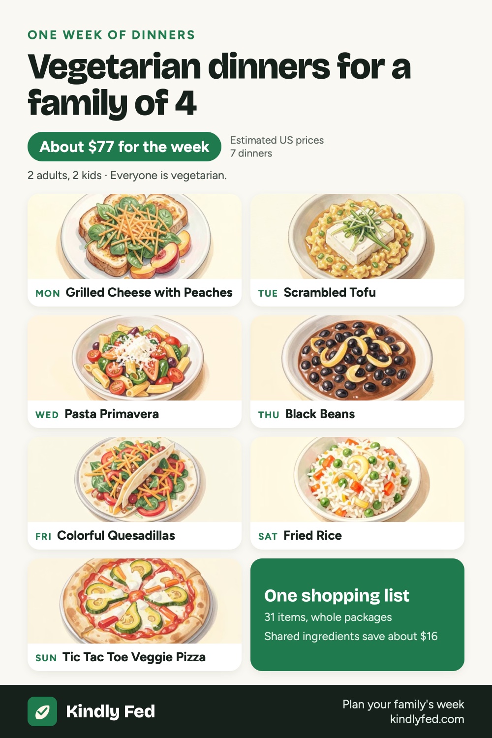 Vegetarian dinners for a family of 4